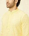 Manyavar Men Lemon Drop Yellow Chikankari Embroidered Kurta Set