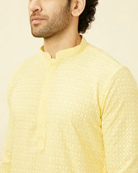 Manyavar Men Lemon Drop Yellow Chikankari Embroidered Kurta Set