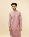 alt message - Manyavar Men Amaranth Pink Chikankari Jaal Patterned Kurta Set image number 0