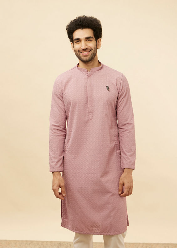 Manyavar Men Amaranth Pink Chikankari Jaal Patterned Kurta Set