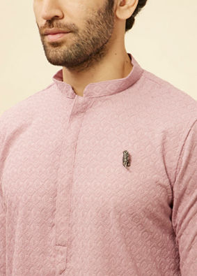 alt message - Manyavar Men Amaranth Pink Chikankari Jaal Patterned Kurta Set image number 1