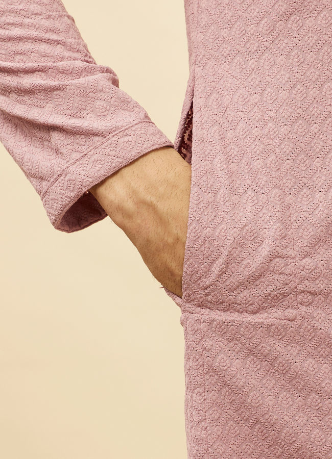 Manyavar Men Amaranth Pink Chikankari Jaal Patterned Kurta Set