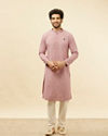 alt message - Manyavar Men Amaranth Pink Chikankari Jaal Patterned Kurta Set image number 2