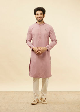 alt message - Manyavar Men Amaranth Pink Chikankari Jaal Patterned Kurta Set image number 2