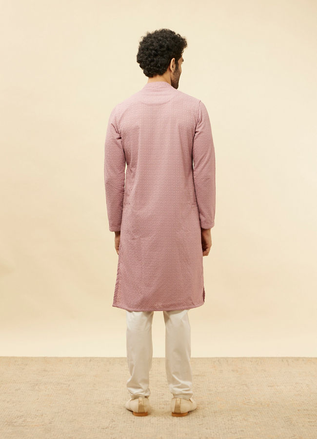 alt message - Manyavar Men Amaranth Pink Chikankari Jaal Patterned Kurta Set image number 5