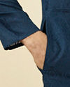Manyavar Men Space Blue Self Patterned Kurta Set