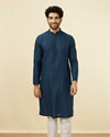 Manyavar Men Space Blue Self Patterned Kurta Set