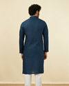 Manyavar Men Space Blue Self Patterned Kurta Set