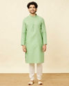 alt message - Manyavar Men Mint Green Diamond Printed Kurta Set image number 2