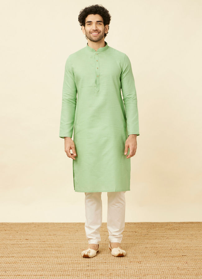 alt message - Manyavar Men Mint Green Diamond Printed Kurta Set image number 2