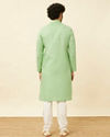 alt message - Manyavar Men Mint Green Diamond Printed Kurta Set image number 5