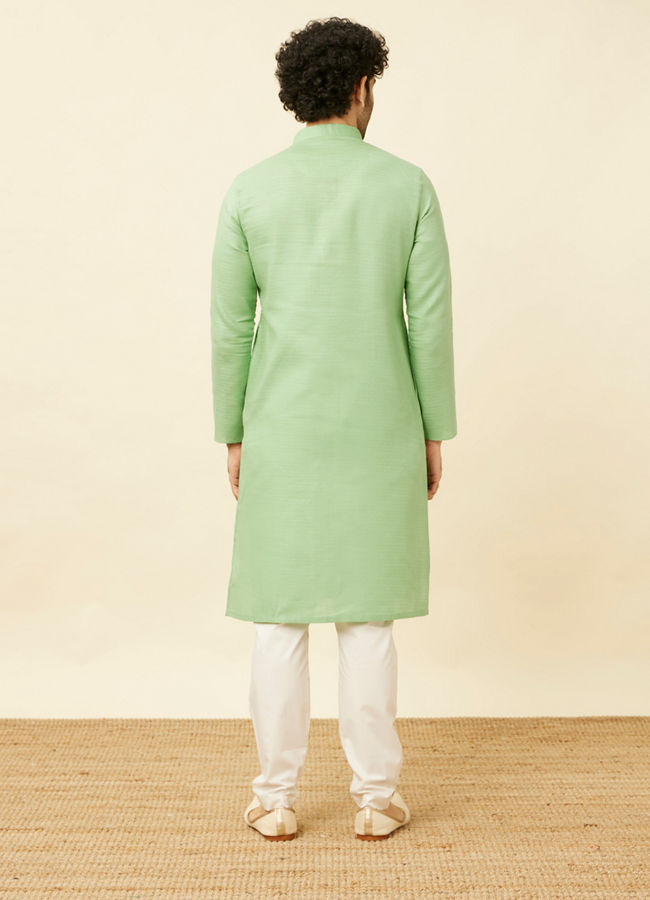 alt message - Manyavar Men Mint Green Diamond Printed Kurta Set image number 5