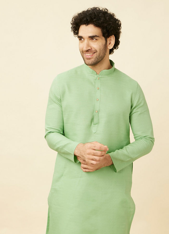 alt message - Manyavar Men Mint Green Diamond Printed Kurta Set image number 0