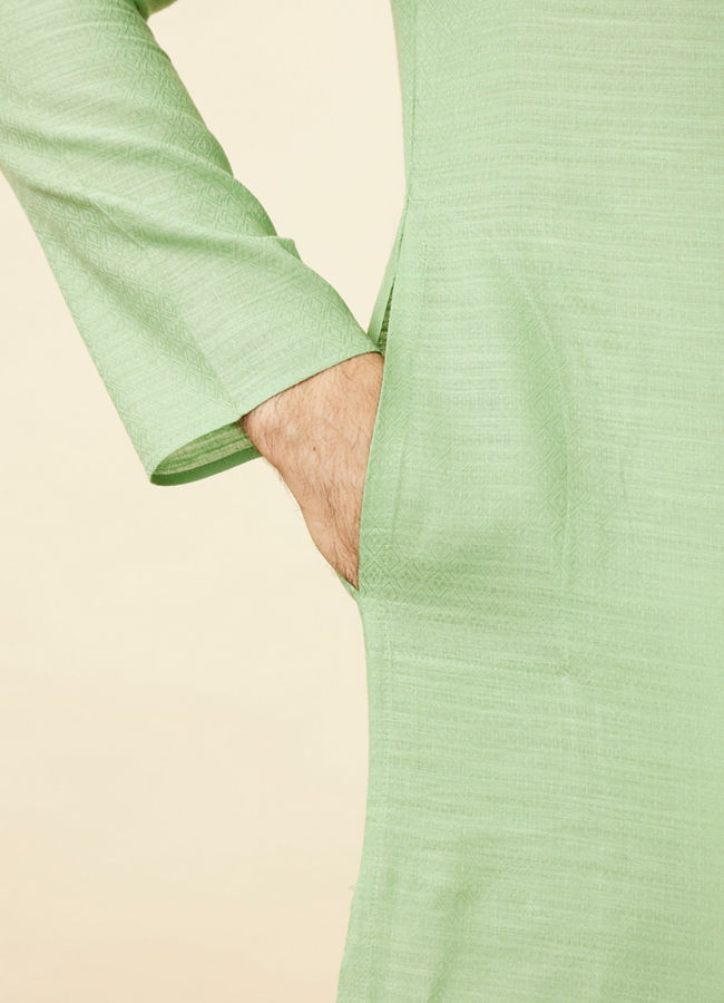Manyavar Men Mint Green Diamond Printed Kurta Set