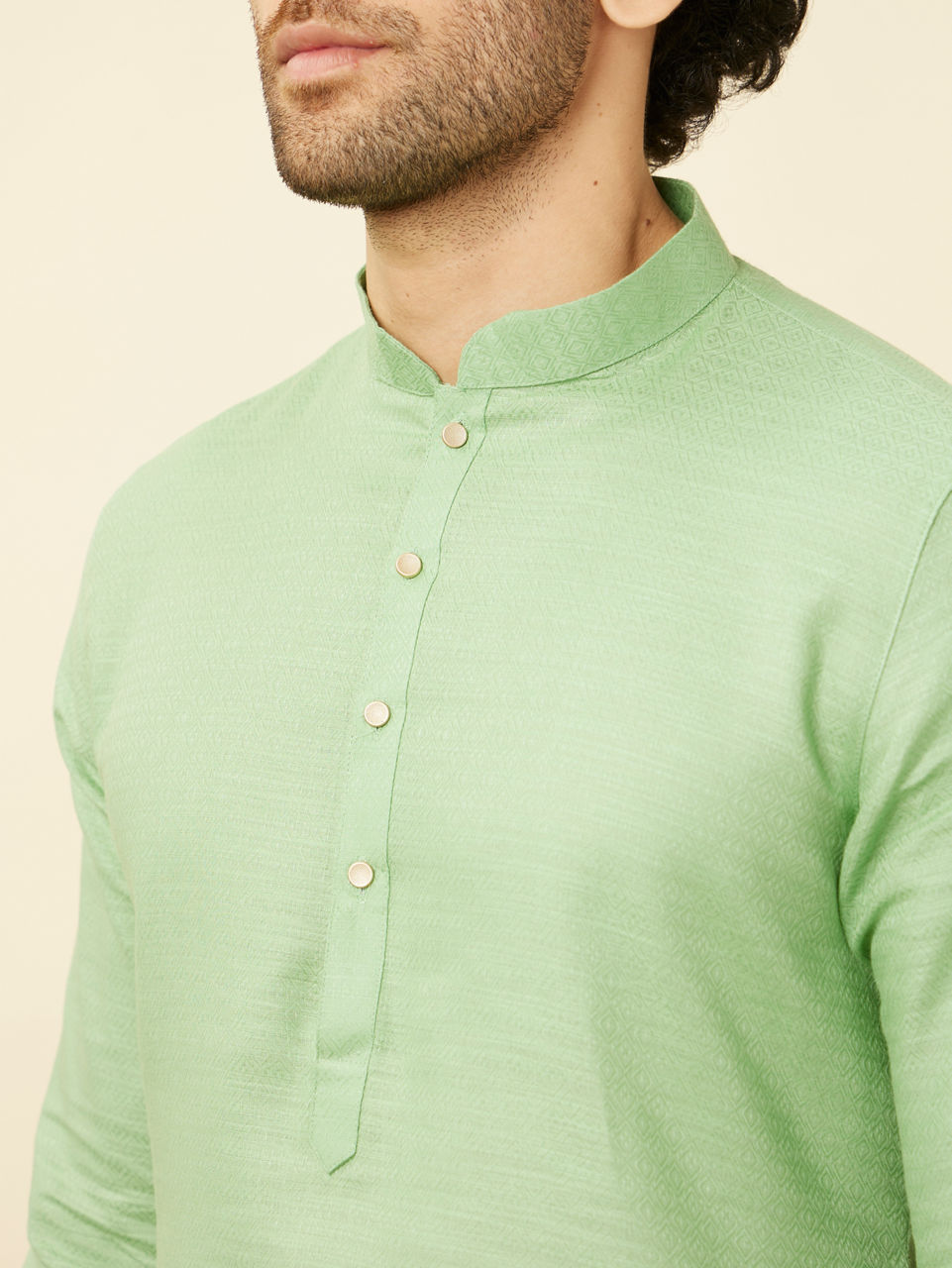 Manyavar Men Mint Green Diamond Printed Kurta Set