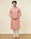 alt message - Manyavar Men Burnt Pink Self Patterned Kurta Set image number 2