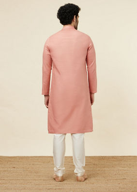 Manyavar Men Burnt Pink Self Patterned Kurta Set image number 5