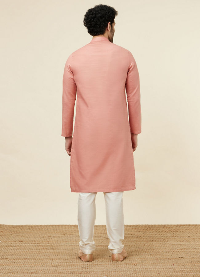 Manyavar Men Burnt Pink Self Patterned Kurta Set
