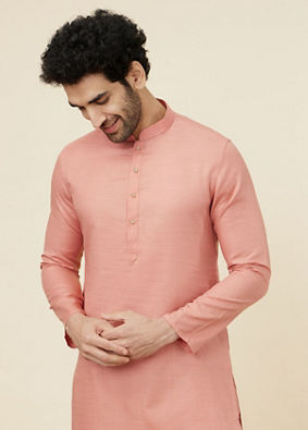 Manyavar Men Burnt Pink Self Patterned Kurta Set image number 0