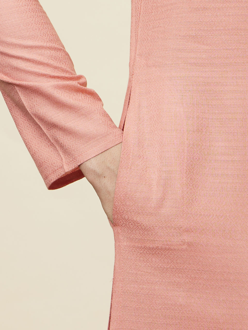 Manyavar Men Burnt Pink Self Patterned Kurta Set