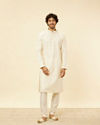 alt message - Manyavar Men Pristine White Self Patterned Kurta Set image number 2