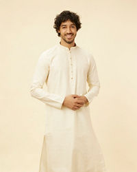 Manyavar Men Pristine White Self Patterned Kurta Set