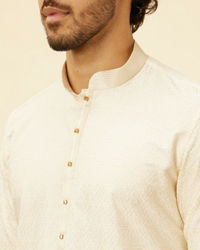 Manyavar Men Pristine White Self Patterned Kurta Set