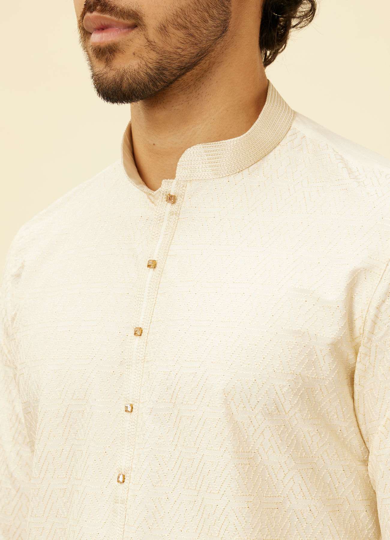Manyavar Men Pristine White Self Patterned Kurta Set