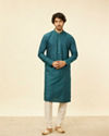 Manyavar Men Teal Green Self Patterned Kurta Set