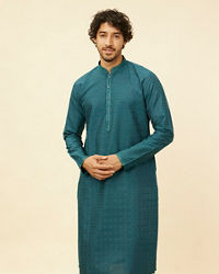 Manyavar Men Teal Green Self Patterned Kurta Set