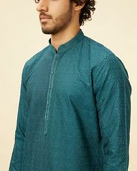 Manyavar Men Teal Green Self Patterned Kurta Set