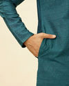 Manyavar Men Teal Green Self Patterned Kurta Set image number 3