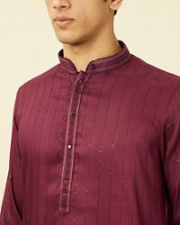 Manyavar Men Muave Wine Vertical Striped Kurta Set