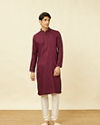 Manyavar Men Muave Wine Vertical Striped Kurta Set