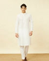 Manyavar Men Light Cream Kurta Set image number 2