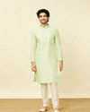 Manyavar Men Spring Green Overlay Patterned Kurta Set