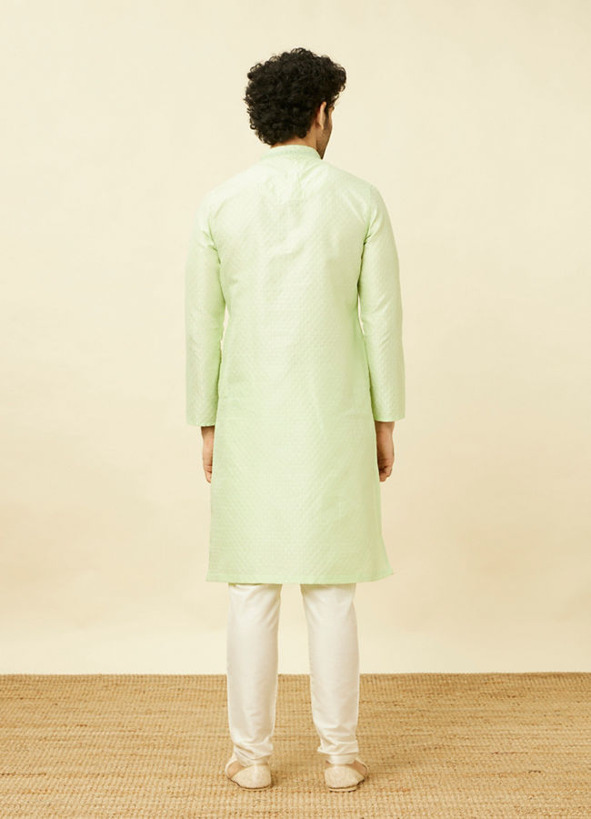 Manyavar Men Spring Green Overlay Patterned Kurta Set