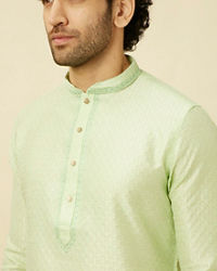 Manyavar Men Spring Green Overlay Patterned Kurta Set