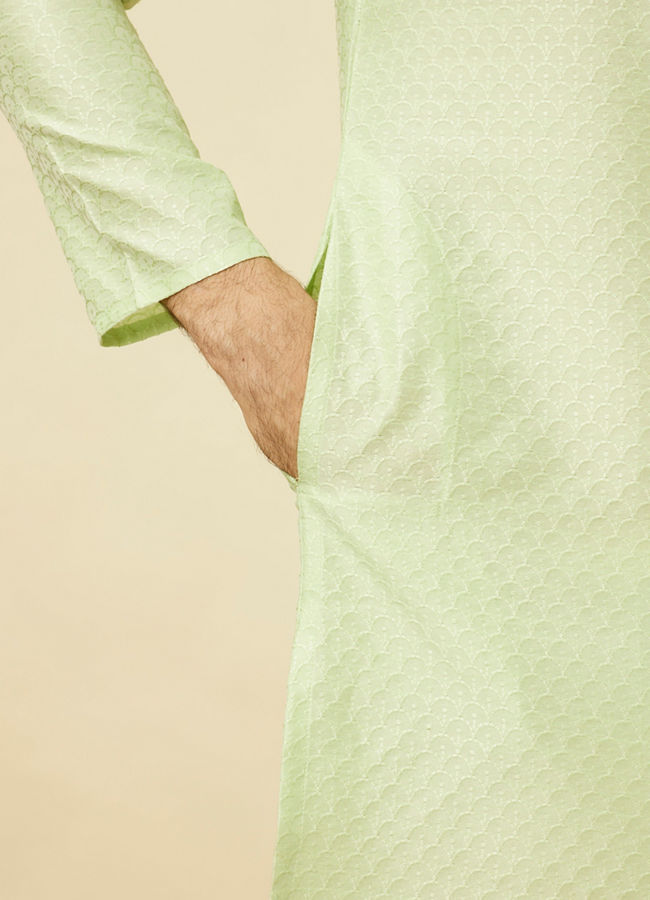 Manyavar Men Spring Green Overlay Patterned Kurta Set