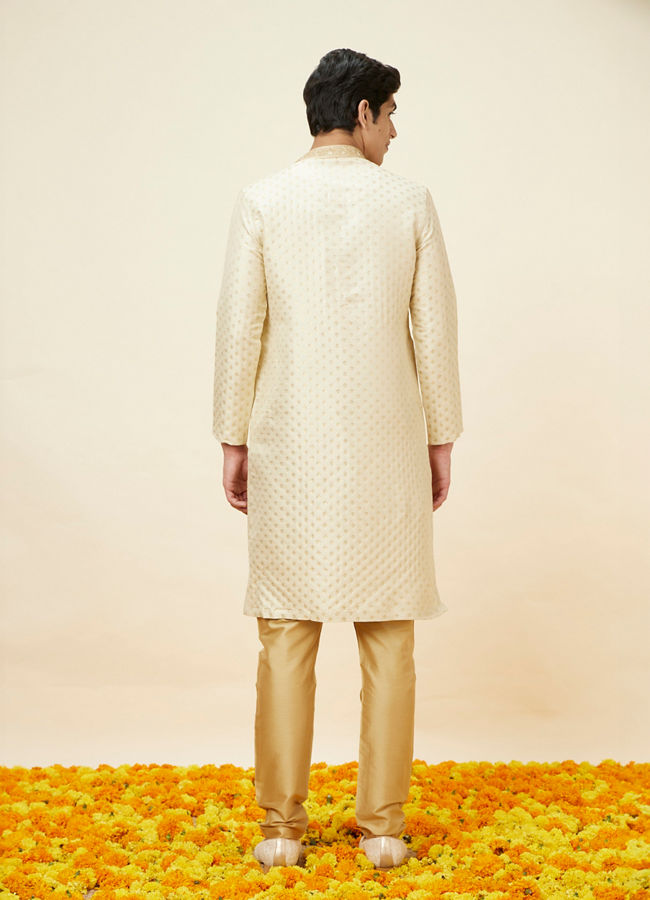 Manyavar Men Golden Beige Buta Patterned Kurta Set