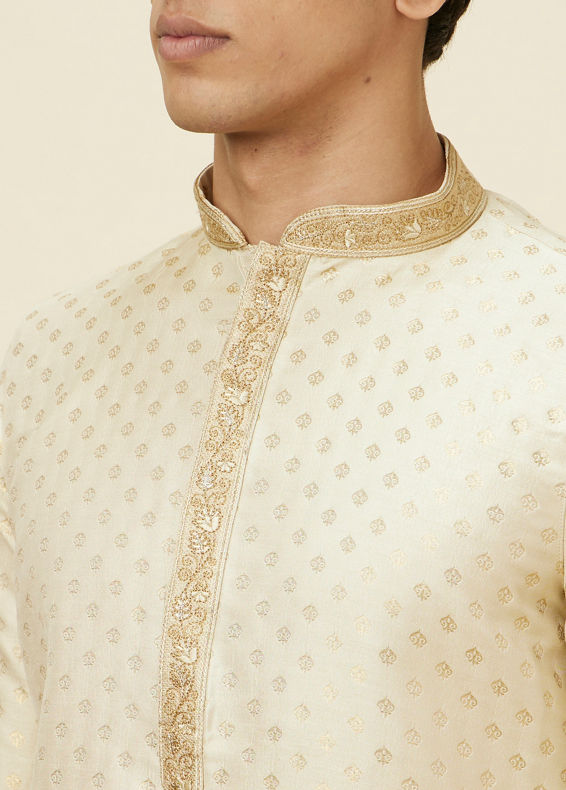 Manyavar Men Golden Beige Buta Patterned Kurta Set