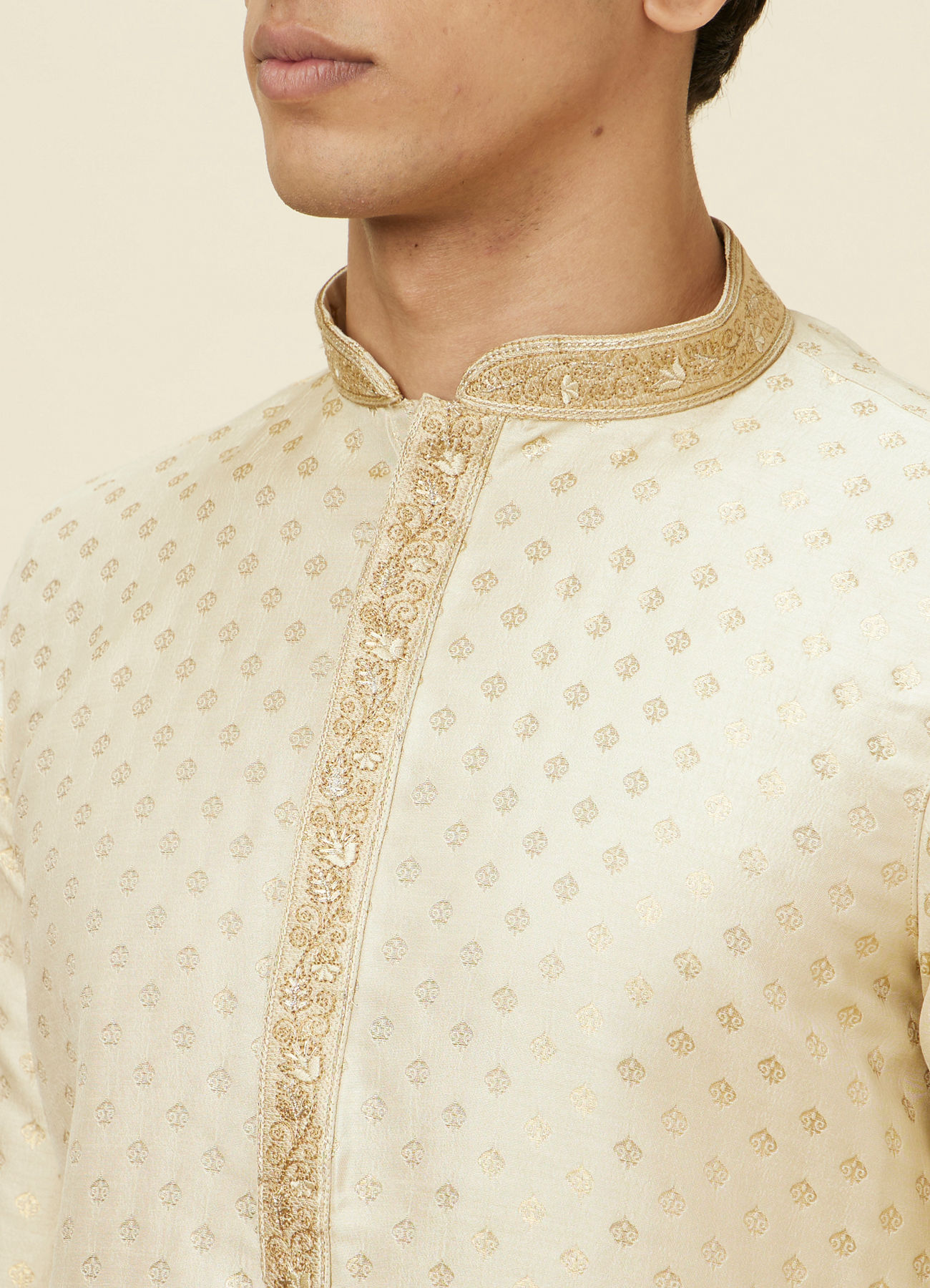 Manyavar Men Golden Beige Buta Patterned Kurta Set