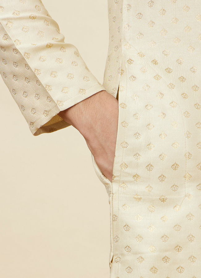 Manyavar Men Golden Beige Buta Patterned Kurta Set