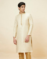 Manyavar Men Golden Beige Buta Patterned Kurta Set