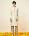 Manyavar Men Golden Beige Buta Patterned Kurta Set
