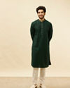 Manyavar Men Empire Green Lattice Embroidered Kurta