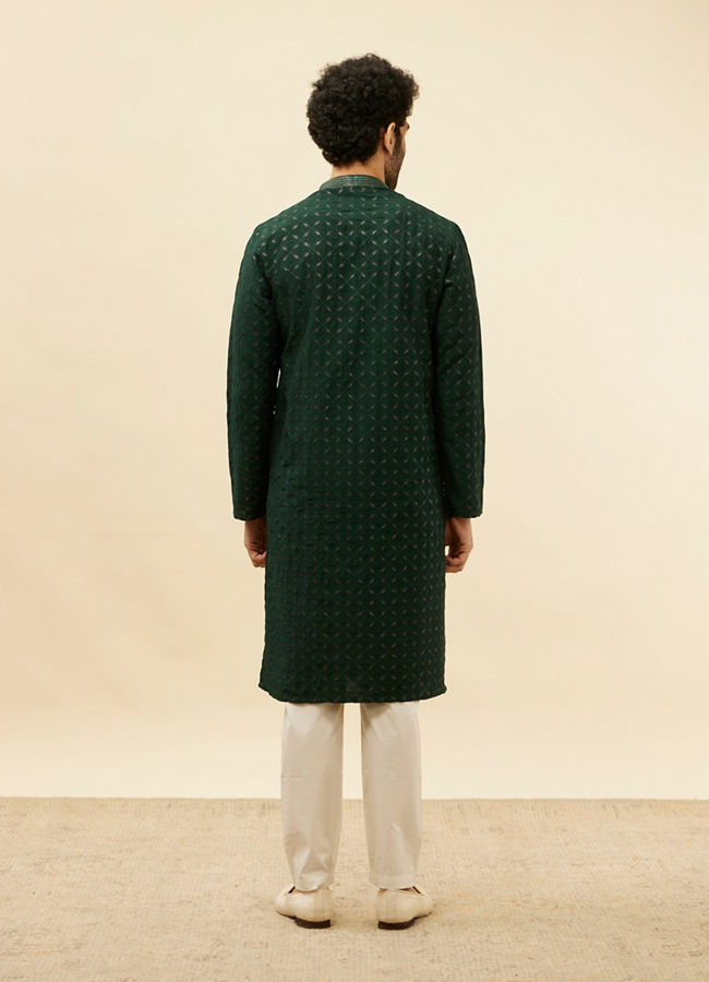 alt message - Manyavar Men Empire Green Lattice Embroidered Kurta image number 5