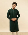 Manyavar Men Empire Green Lattice Embroidered Kurta