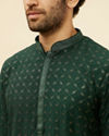 alt message - Manyavar Men Empire Green Lattice Embroidered Kurta image number 1