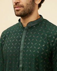 Manyavar Men Empire Green Lattice Embroidered Kurta